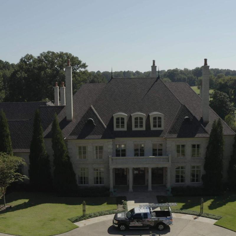 Designer asphalt shingle roof with custom flashing in Collierville