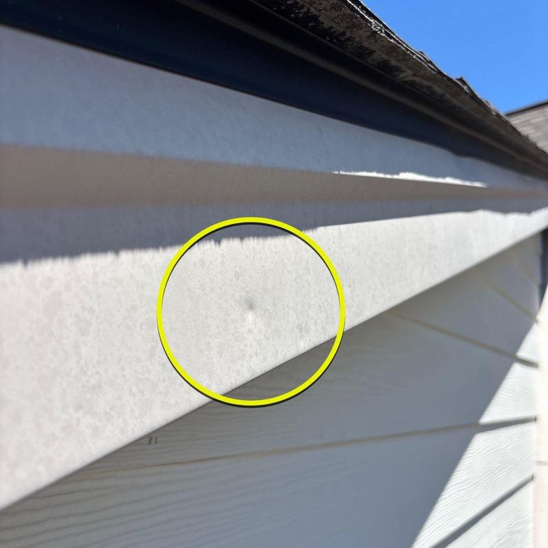 Siding panel dent marked for hail damage inspection
