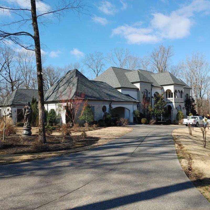 Asphalt designer shingle roof on luxury Eads home
