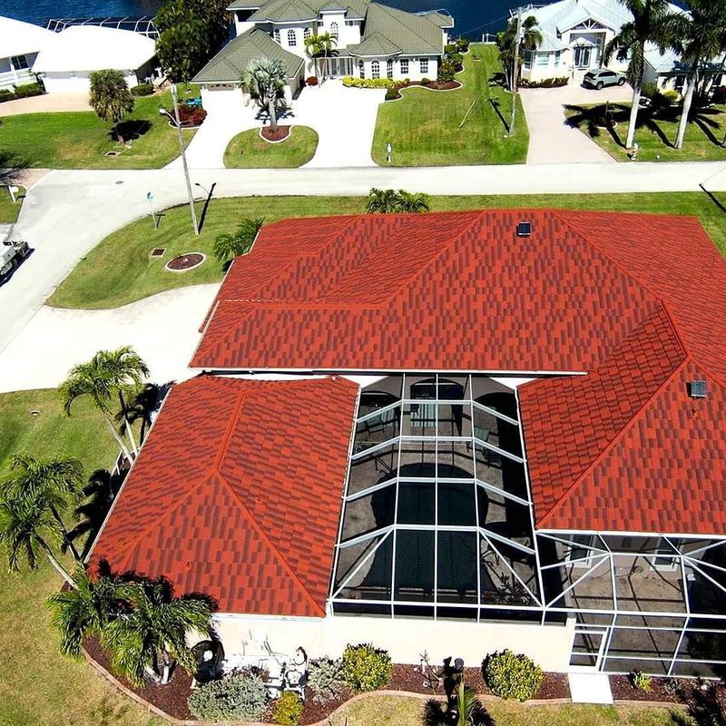 Stone-coated steel roof on courtyard home