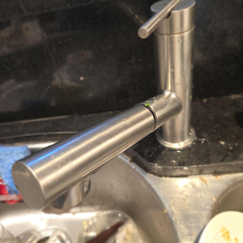 Widespread kitchen faucet with aerator removed in sink
