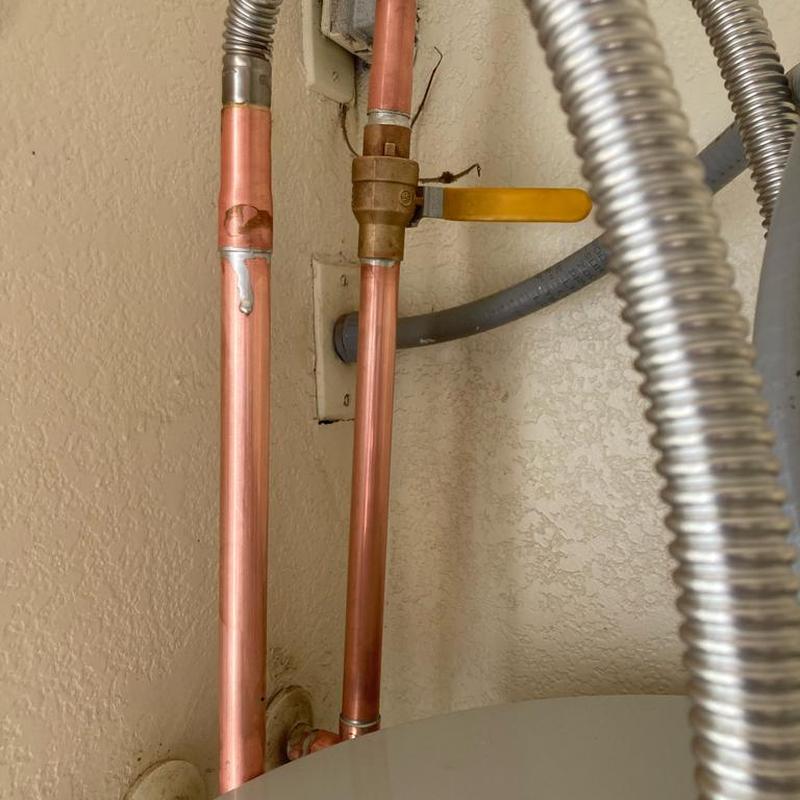 Copper water heater pipes with ball valve and flex lines Copper water heater pipes with ball valve and flex lines
