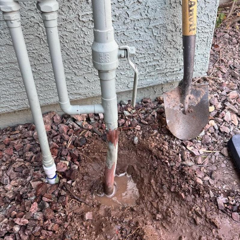 Copper main riser with pressure valve and exposed pipe hole