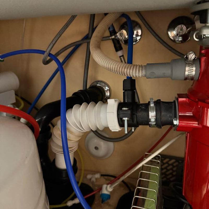 Kitchen sink P-trap and faucet water connection under cabinet Kitchen sink P-trap and faucet water connection under cabinet