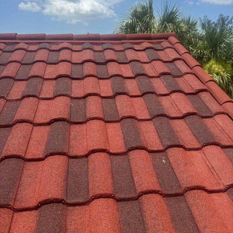 Stonecoated steel roof tiles on garage addition in Cape Coral