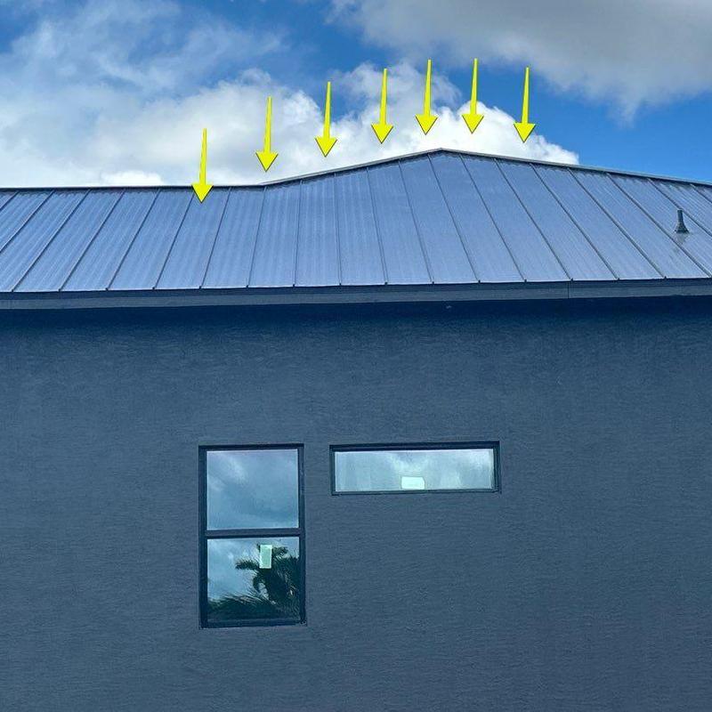 Standing seam metal roof with installation defects