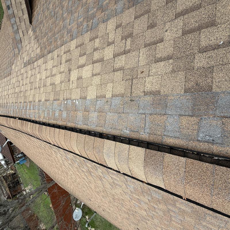 Asphalt shingle roof with debris guard installed