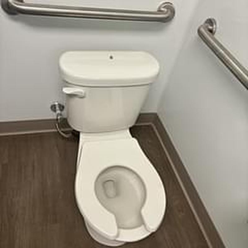 Toilet bowl with accessible safety rails installed
