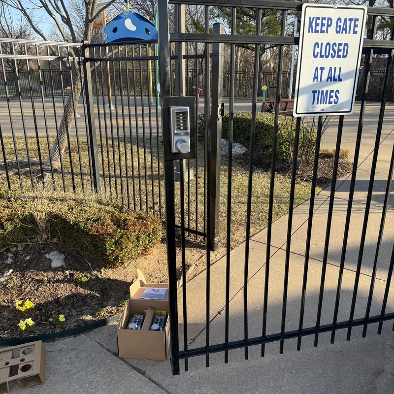 Simplex keypad lock on park gate with new boxes