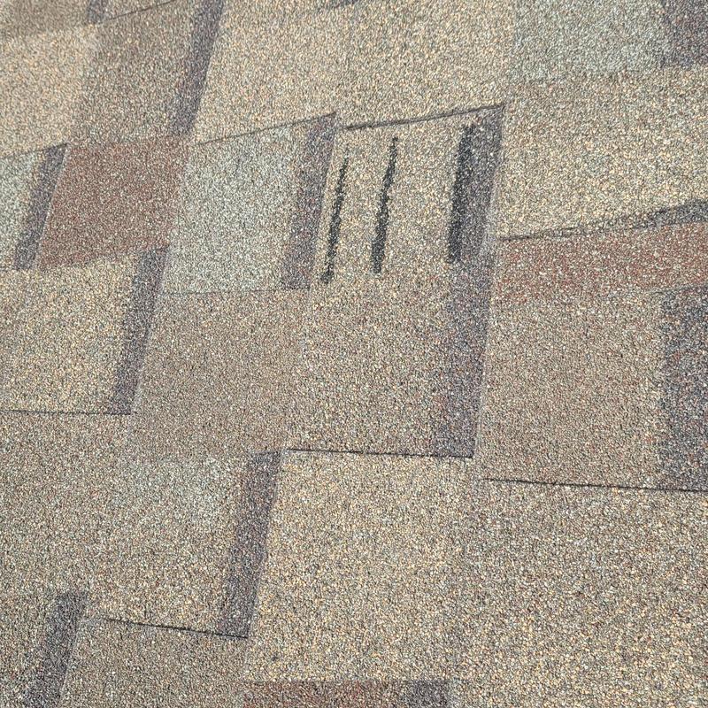 Asphalt roof shingles with hail damage marks