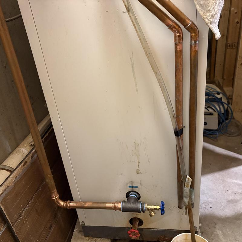 Boiler relief valve piping with copper and black iron