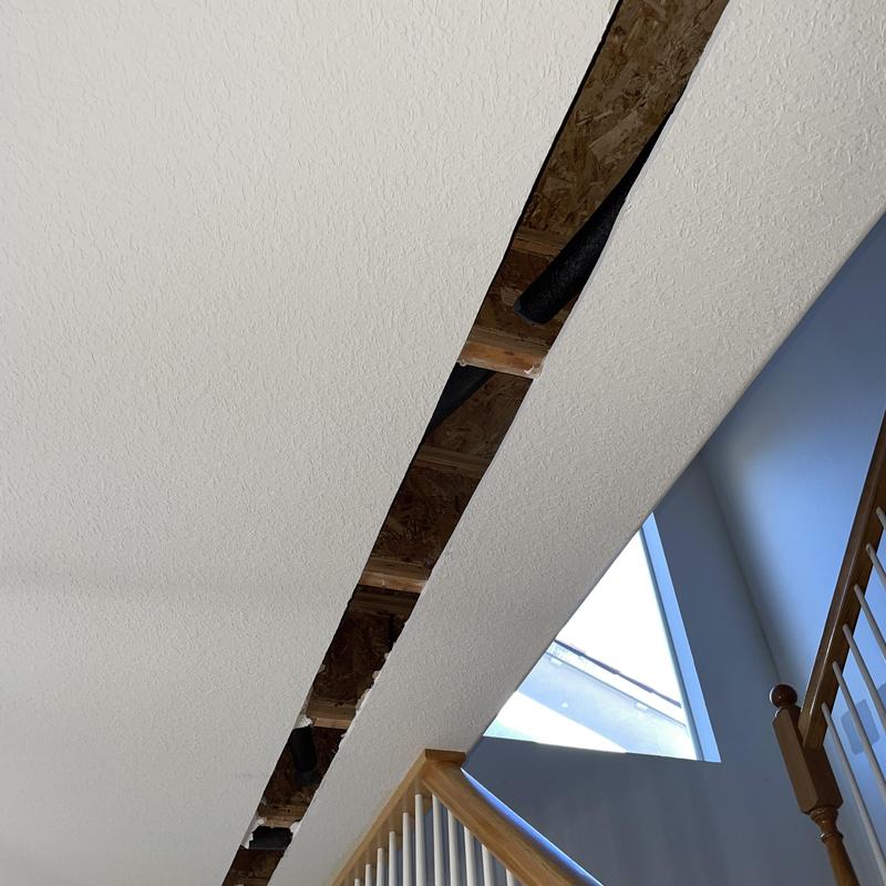 PEX A water line reroute in ceiling above stairs