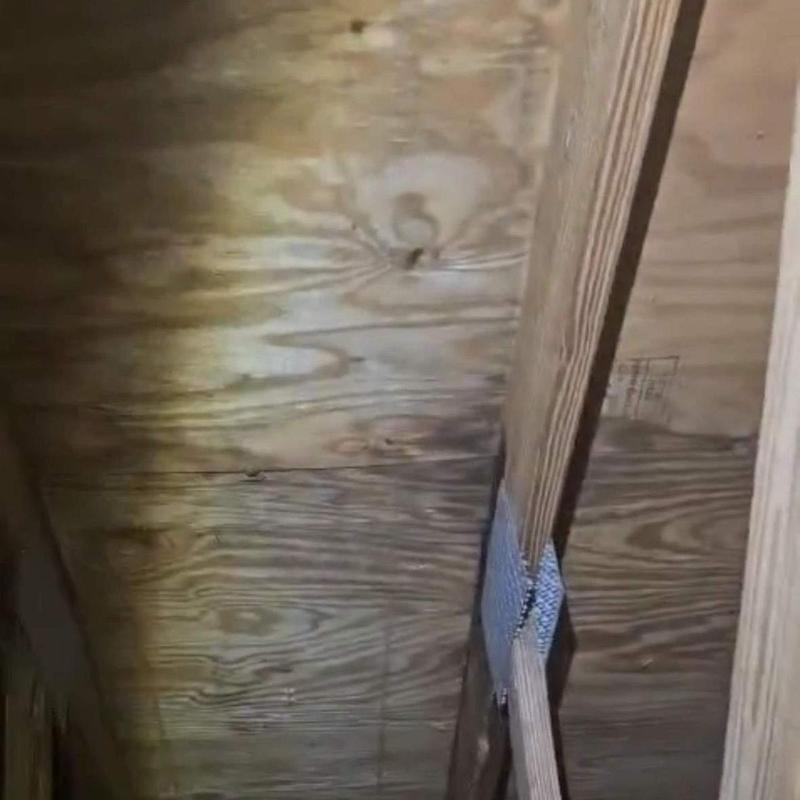 Roof decking water damage with structural bracing