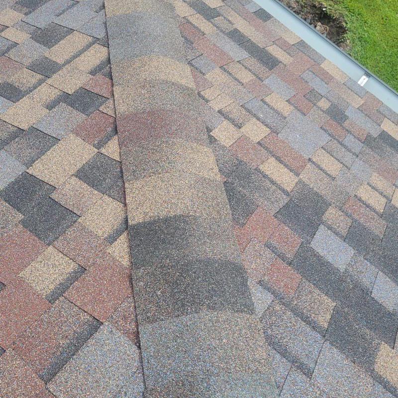 Shingle roof ridge with color-matched asphalt shingles