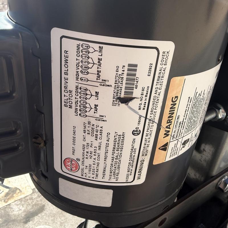 Belt drive blower motor label and warning decals