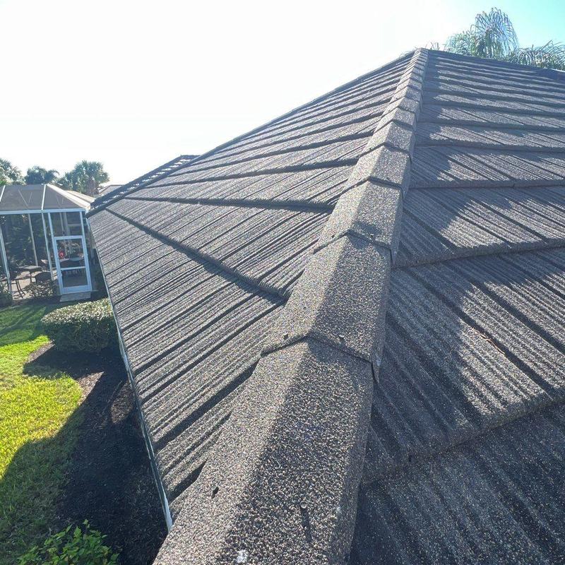 Tilcor stone-coated steel roof ridge inspection Cape Coral