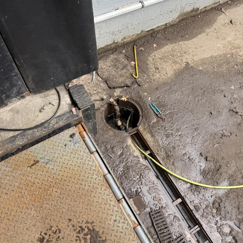 Storm basin with cleaning tools and open access hatch Storm basin with cleaning tools and open access hatch