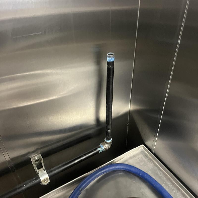 Gas flex connection and leak check in kitchen corner