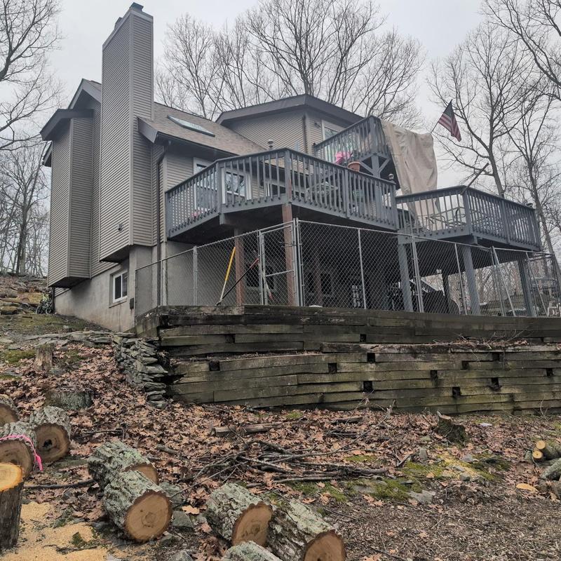 Asphalt shingle roof replacement on multi-level home deck Asphalt shingle roof replacement on multi-level home deck