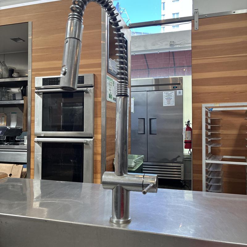 Kitchen faucet spring pull-down spout installed