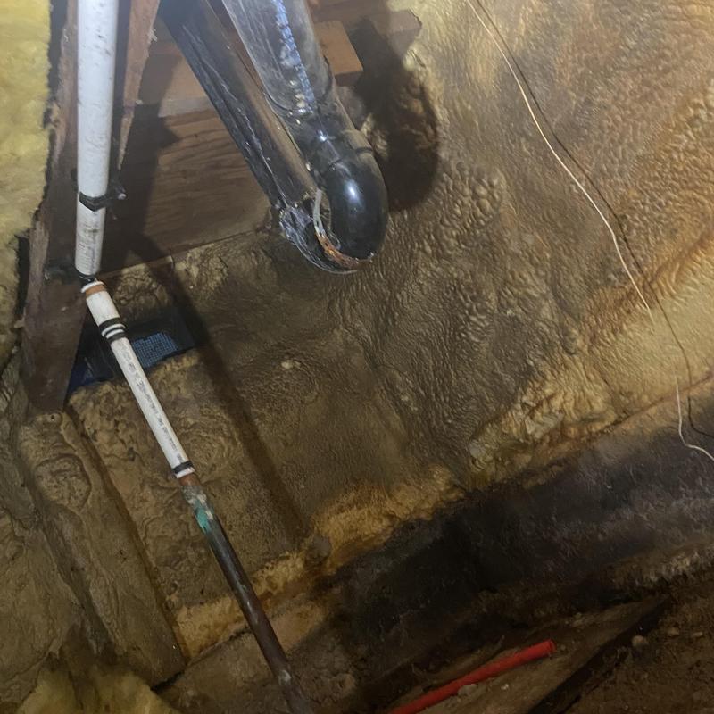 Shower drain pipes and insulation in crawl space