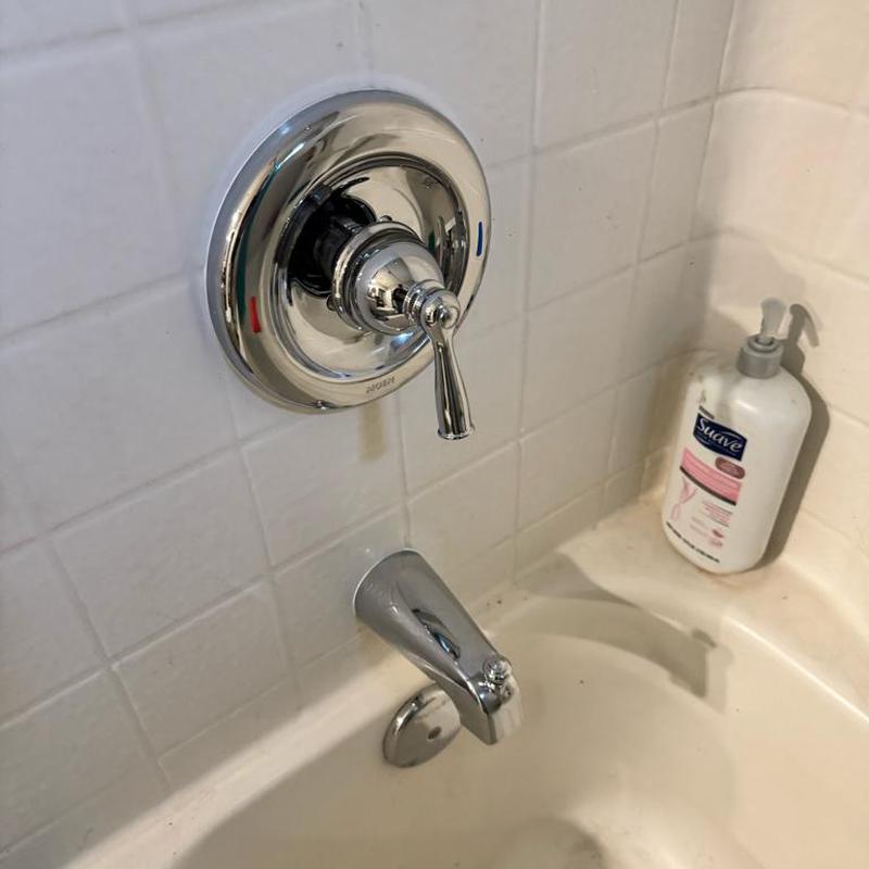 Tub spout and shower handle with trim plate installation