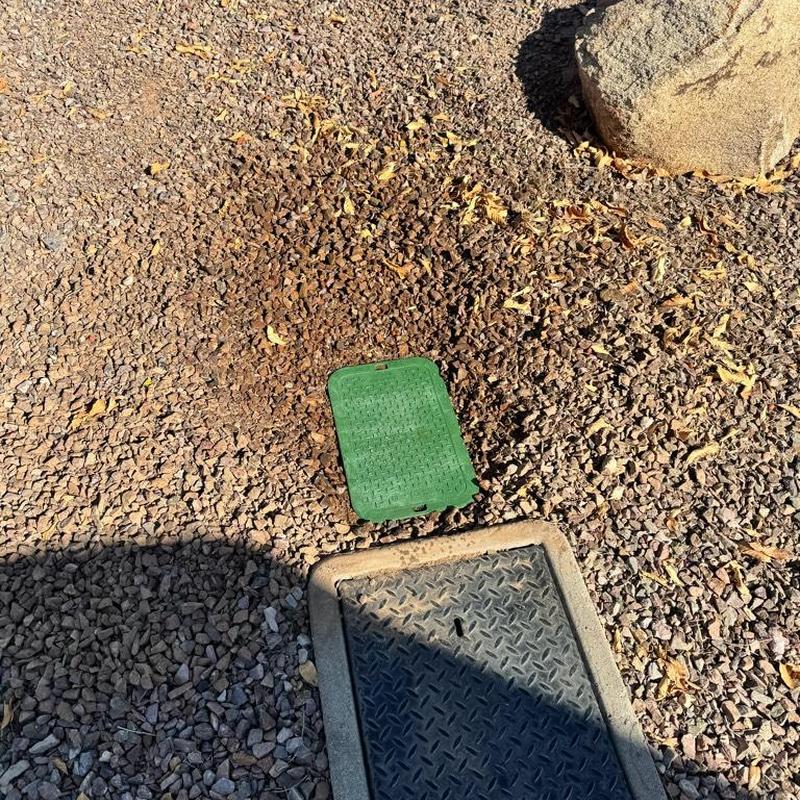 Irrigation access box and PRV installation in gravel
