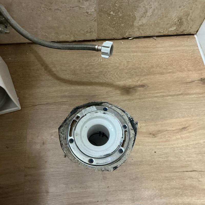 3-inch toilet flange secured to wooden floor
