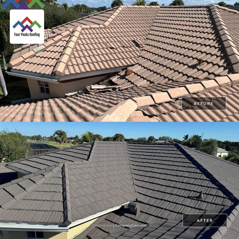 Stonecoated steel roof panels before and after Cape Coral