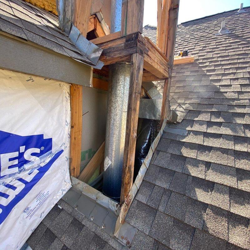 Chimney siding and trim replacement with flashing