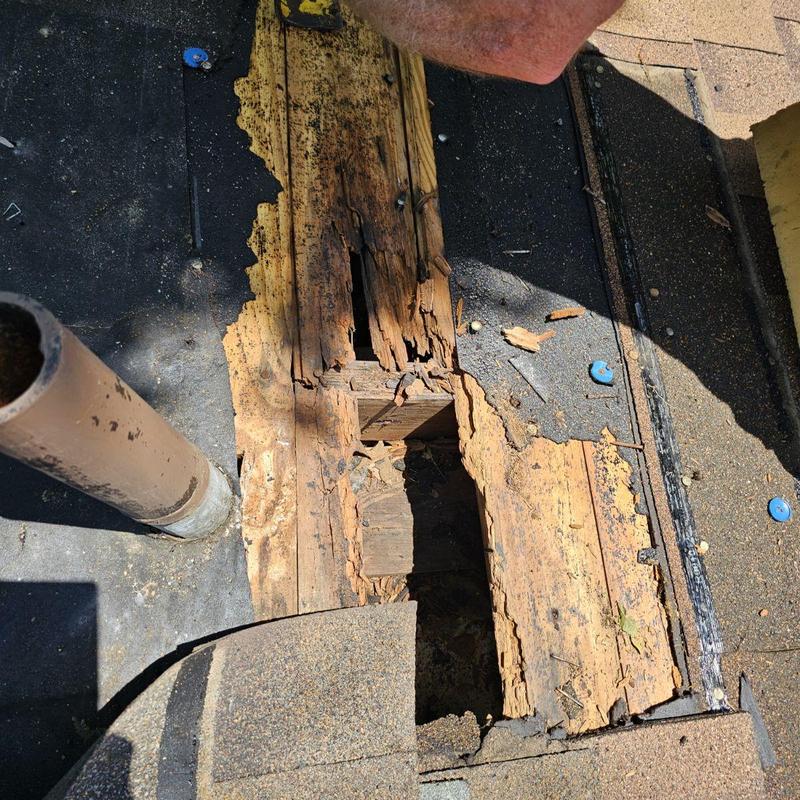Roof decking with severe wood rot and damage
