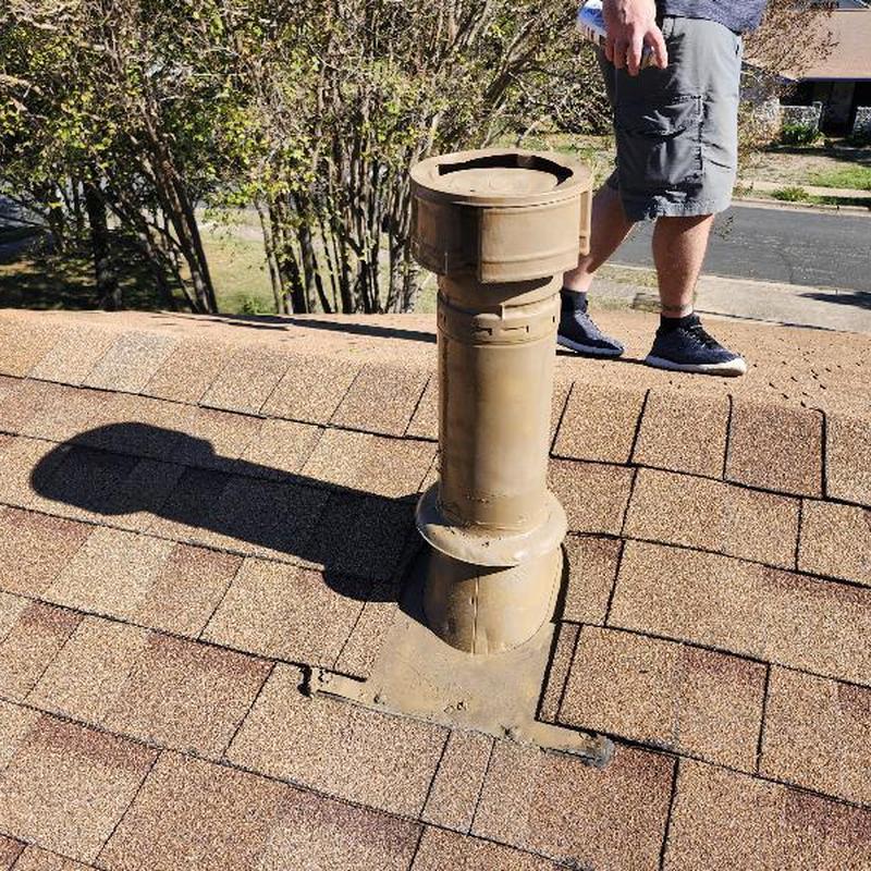 Roof vent pipe with bent cap and repaired rain collar