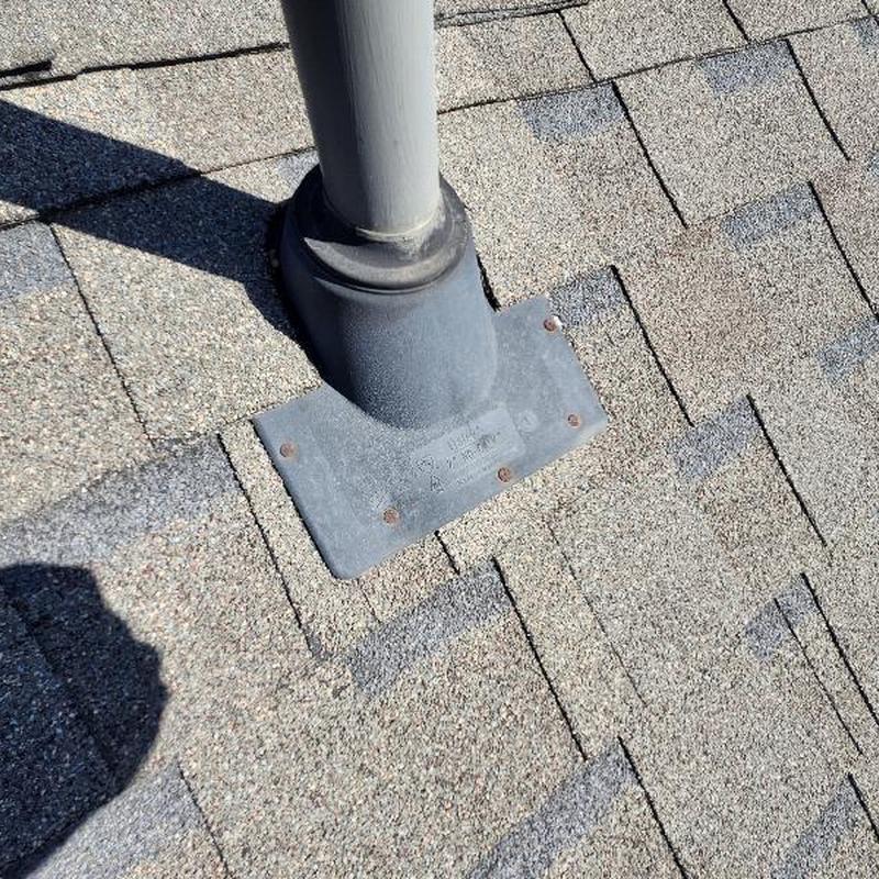 Roof vent flashing on Owens Corning Driftwood shingles