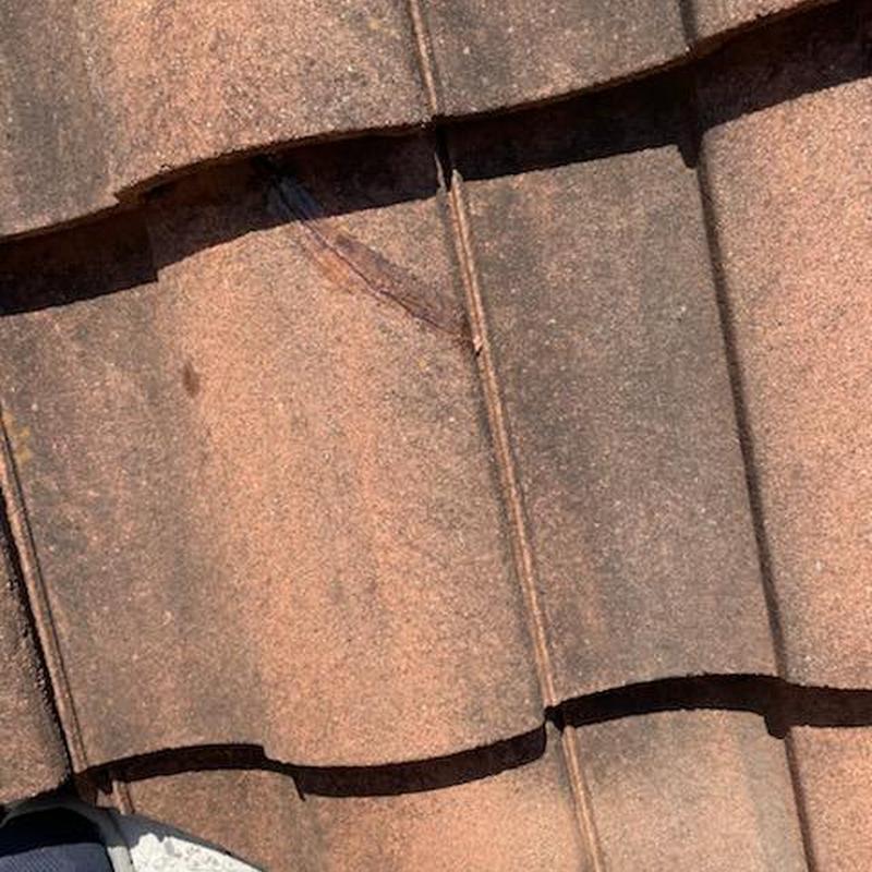 Clay roof tile with visible crack damage