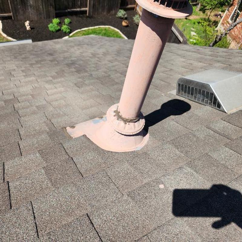 GAF weather gray shingles with vent pipe flashing