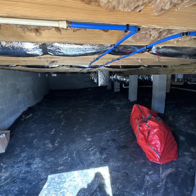 Crawl space vapor barrier installation with insulation
