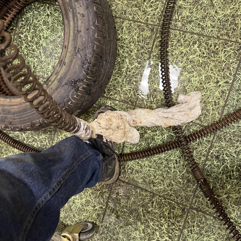 Main sewer line clog removal with plumbing snake Main sewer line clog removal with plumbing snake