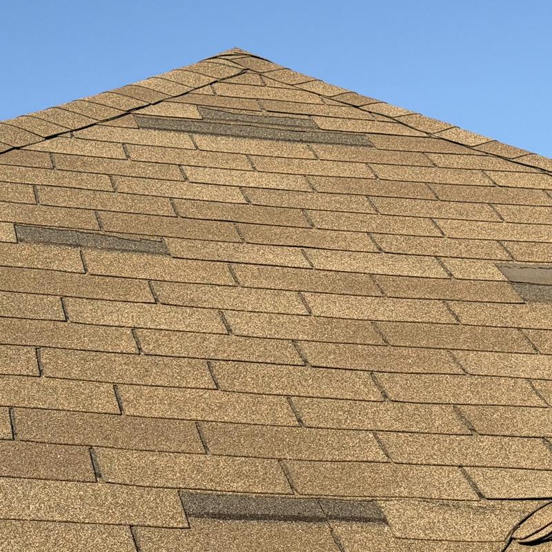 Asphalt shingle roof close-up with minor wear areas
