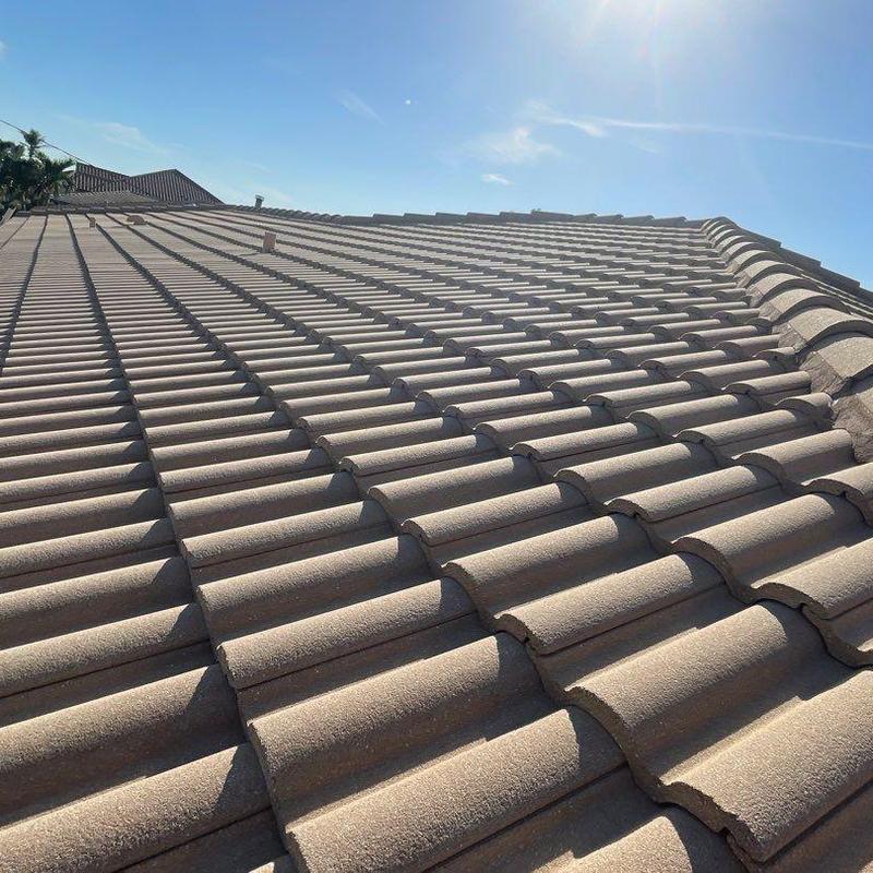 Concrete tile roof showing early underlayment wear