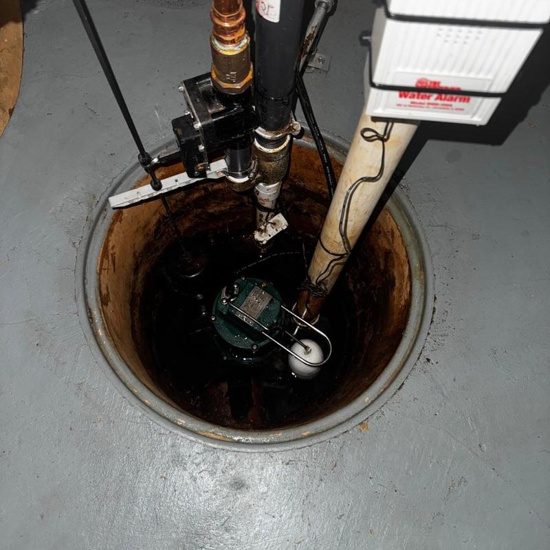 Sump pump system with water alarm in basement pit