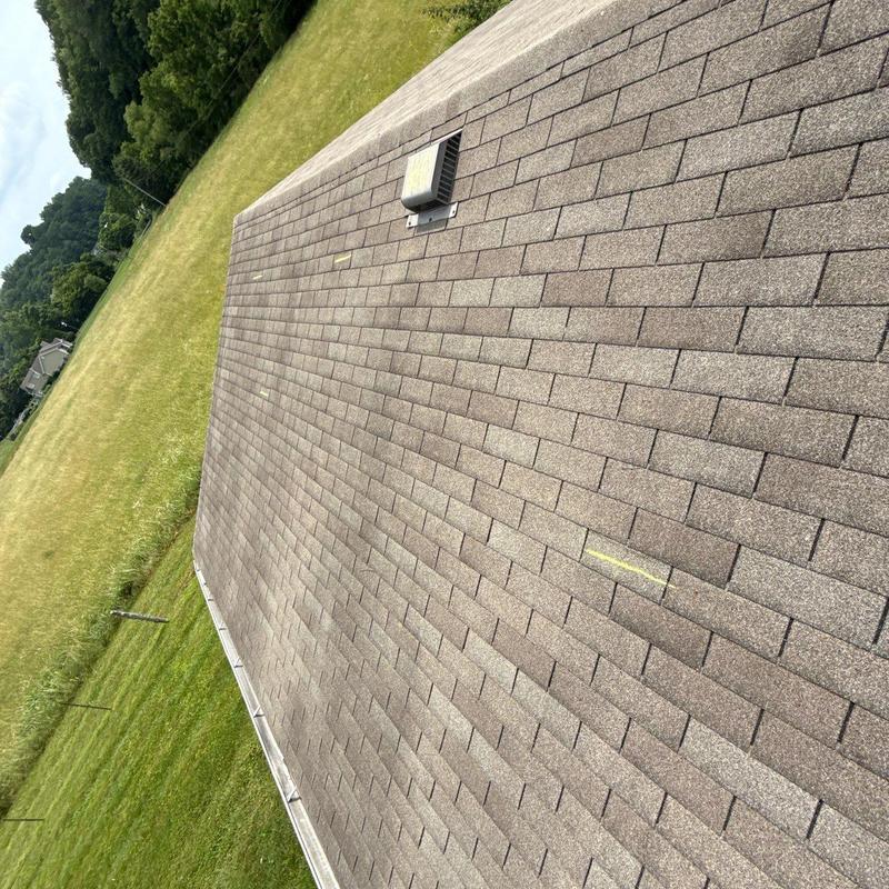 Architectural shingle roof with hail damage markings