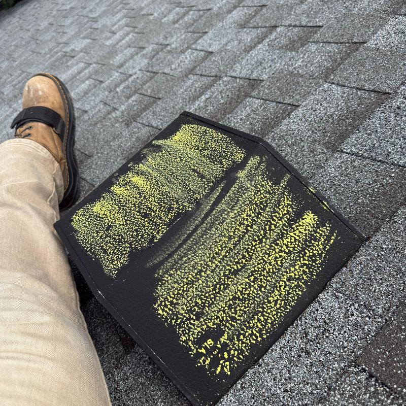 Asphalt shingles with hail damage inspection markings