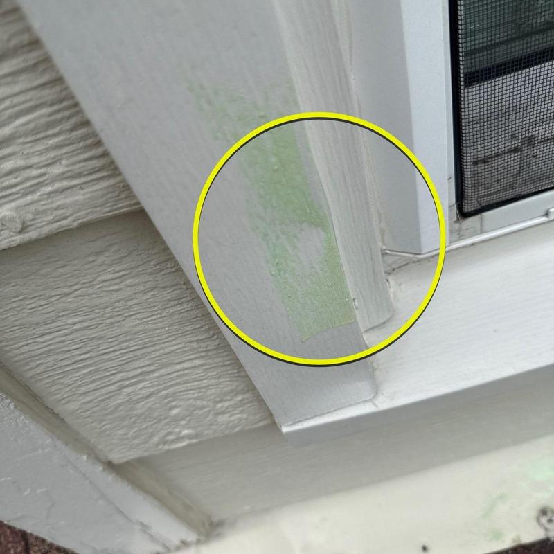 Window trim with moisture damage and discoloration