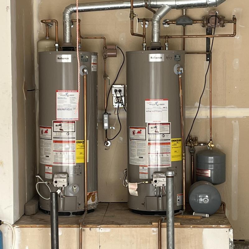 Gas water heaters with piping and expansion tanks