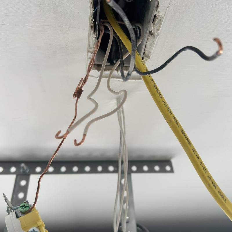 Ceiling fan remodel box with 12-2 Romex wiring