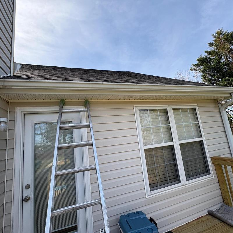White 5-inch gutter section on rear house with ladder