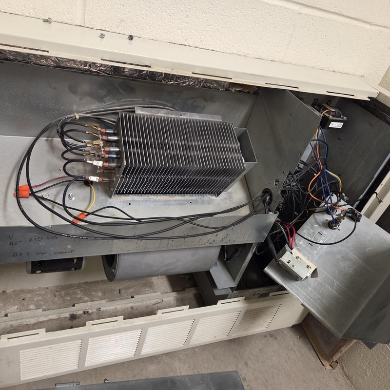 Unit heater components and wiring inside enclosure