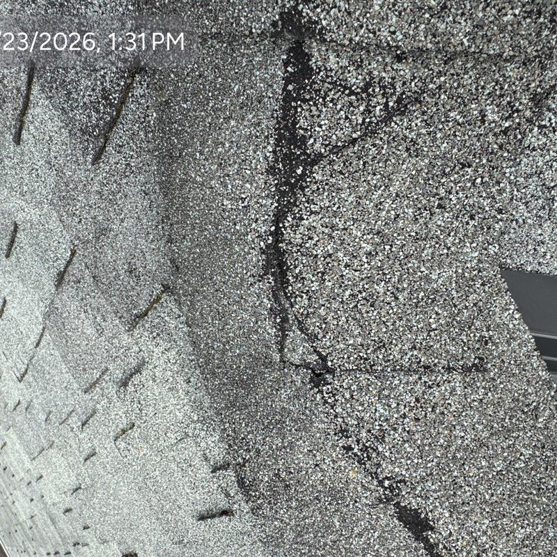 Asphalt shingles with visible cracking and damage
