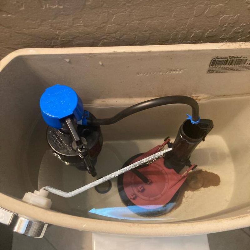 Toilet fill valve with float and flush assembly inside tank Toilet fill valve with float and flush assembly inside tank