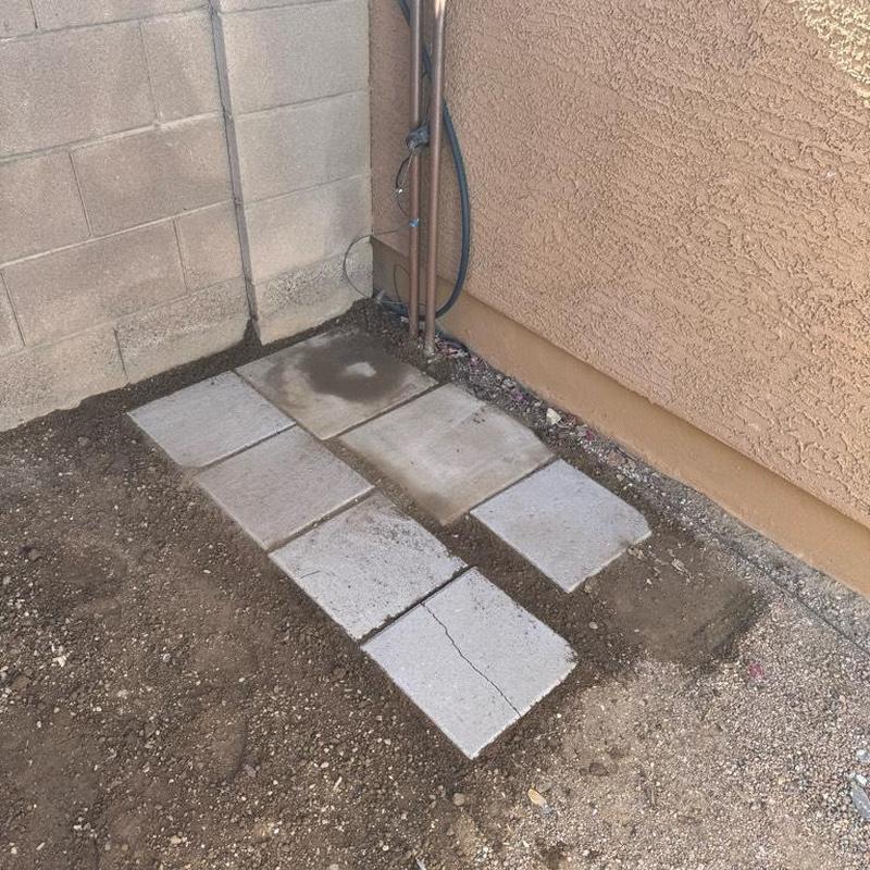 Concrete block base for water softener shed in Mesa